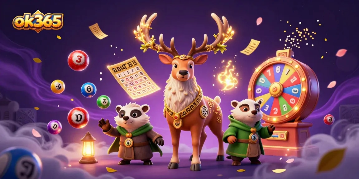 Experience excitement with ok365 in a vibrant 3D casino scene filled with dynamic lottery elements.