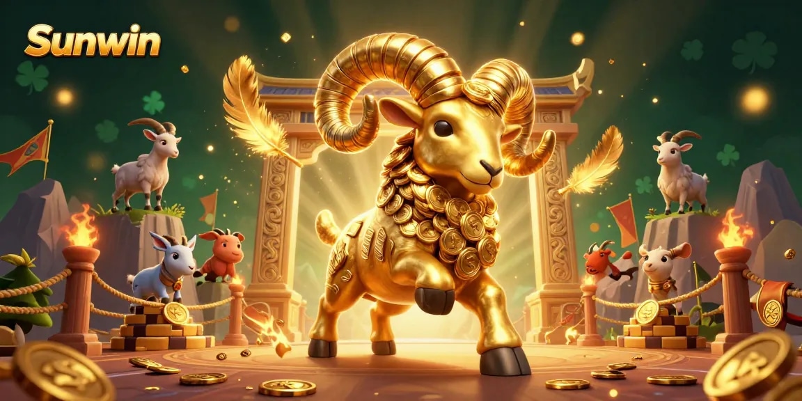 Experience Sunwin's thrilling games with an explosive golden ram charging through a vibrant casino scene.