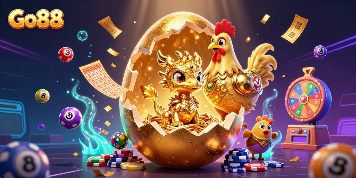 Go88 captures the excitement of winning with a dazzling 3D casino scene featuring a golden dragon and vibrant game elements.