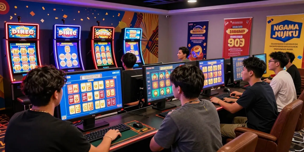 Exciting ngamenjitu online gambling scene with players engaging in live betting and colorful gaming interfaces.