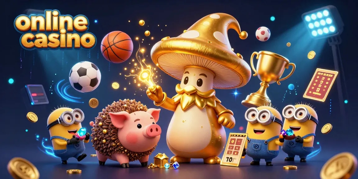 Engage with the magic of the online casino as a golden mushroom wizard channels treasure spells surrounded by action.