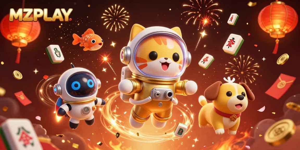 MZPLAY offers thrilling gaming experiences with a vibrant 3D casino scene full of animated characters and festive elements.