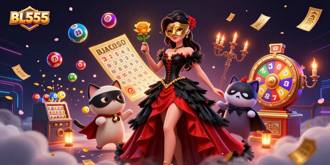 Engage in thrilling gameplay with BL555, featuring a glamorous scene of lottery excitement and vibrant gaming elements.