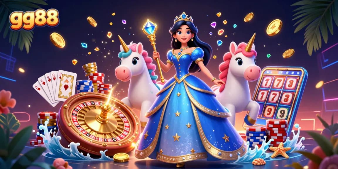 Experience gaming magic with gg88 in a vibrant casino scene filled with treasures and excitement.
