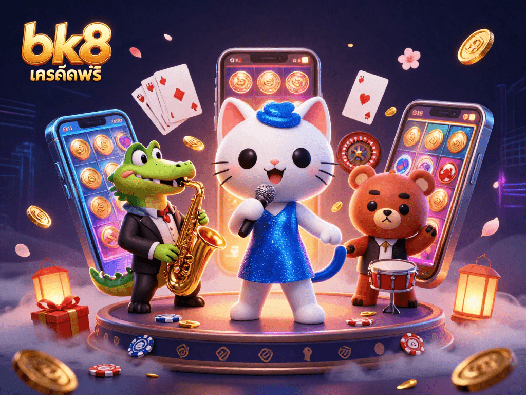 Engage in bk8 เครดิตฟรี gaming with excitement from spinning slots and vibrant characters.