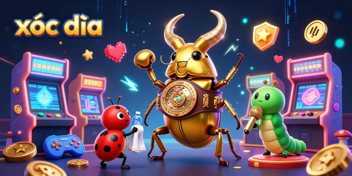 Engage in the thrilling world of xóc đĩa with a vibrant, dynamic casino scene featuring cartoon characters.