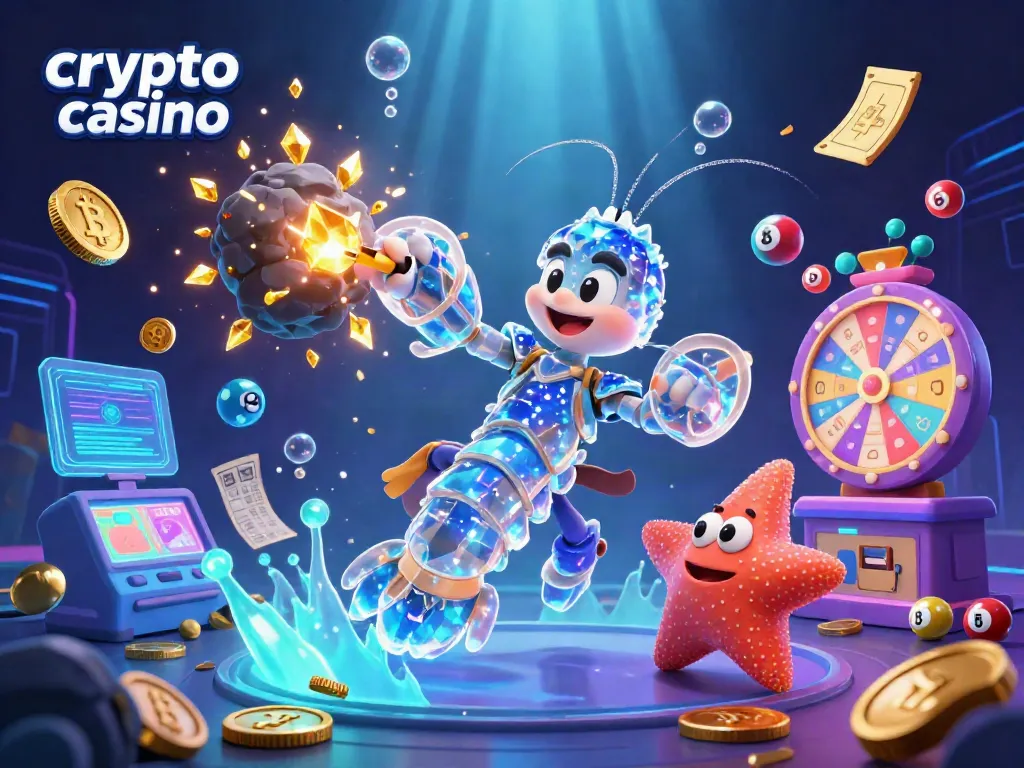 A dynamic illustration of a crypto casino featuring Bitcoin and Ethereum coins, showcasing excitement in gambling.