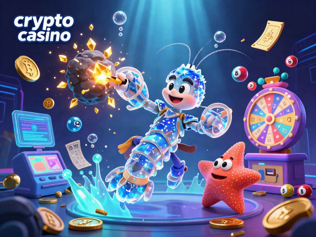 A dynamic illustration of a crypto casino featuring Bitcoin and Ethereum coins, showcasing excitement in gambling.
