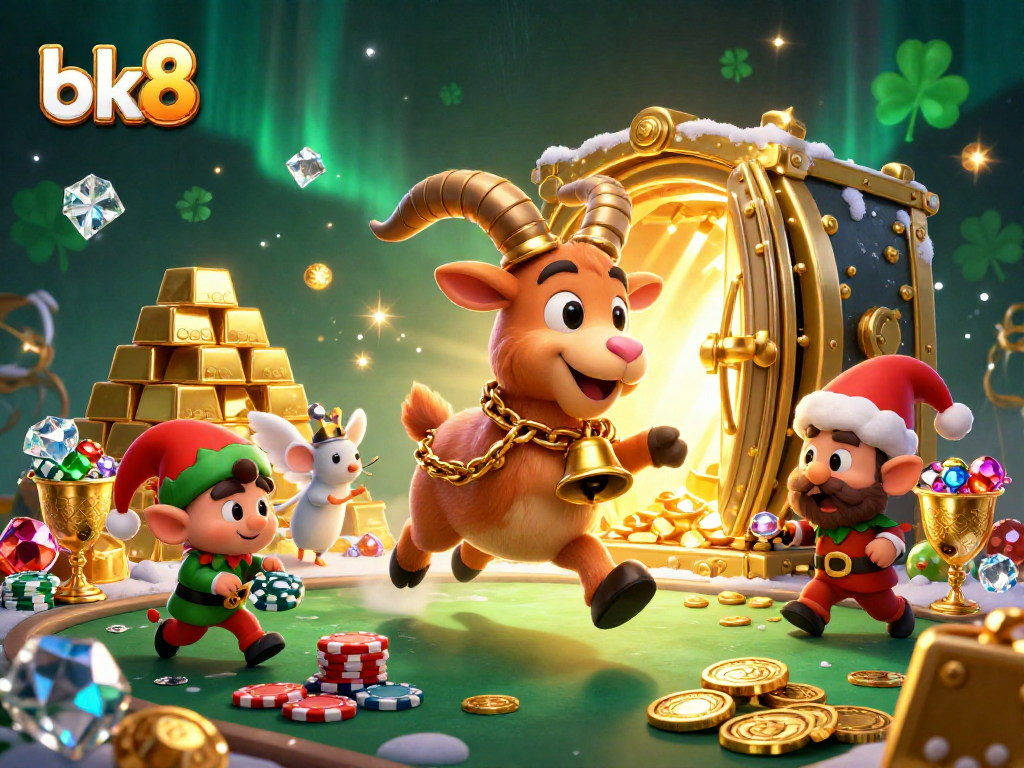 Experience the festive thrills of bk8 in a lively, chaotic casino scene filled with characters and treasure.