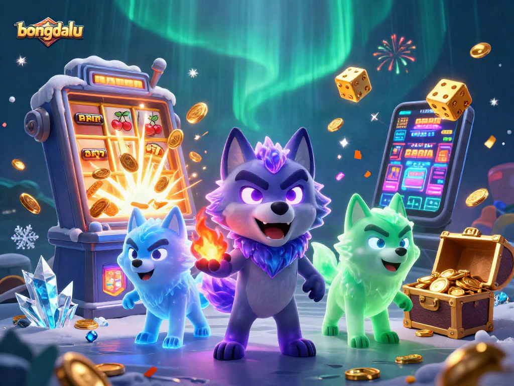 Bongdalu showcases a vibrant 3D casino scene with a wolf pack and dynamic gaming elements.