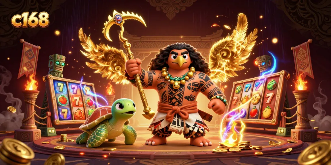 c168 animated hawk and turtle in a vibrant casino scene with slot symbols, capturing thrilling gameplay