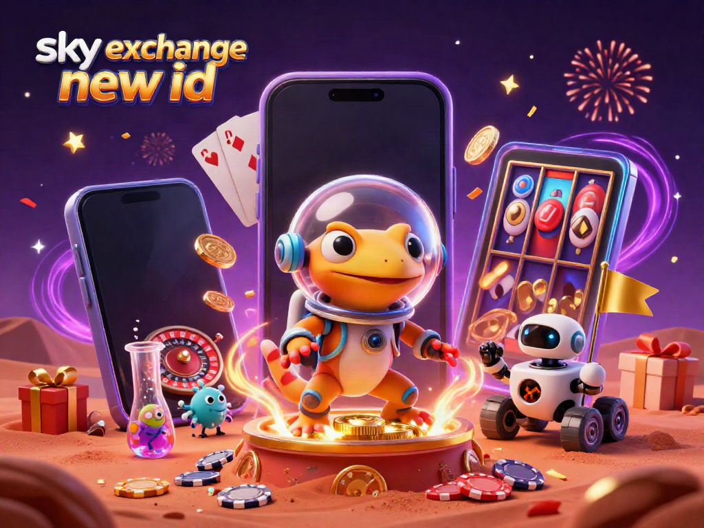 Engage with exciting gaming features using your sky exchange new id, highlighted with vibrant slot and casino elements.