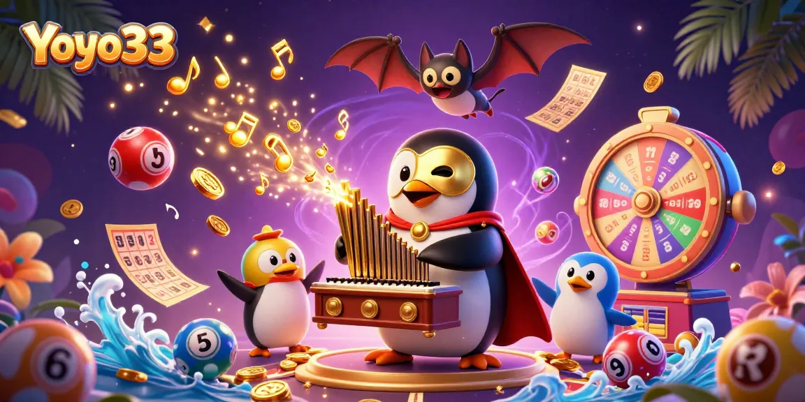 Play exciting games at Yoyo33 with lottery elements and festive vibes in this captivating illustration.