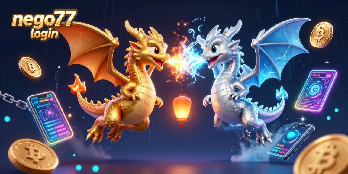 Engage with the exciting nego77 login experience featuring dynamic dragons and crypto elements.