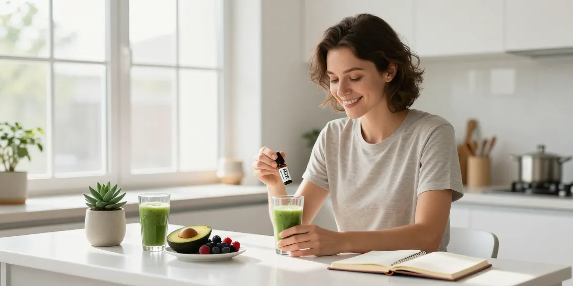 Is vaping legal in Cyprus? Enjoying natural wellness and CBD oil in a bright kitchen setting with healthy ingredients.