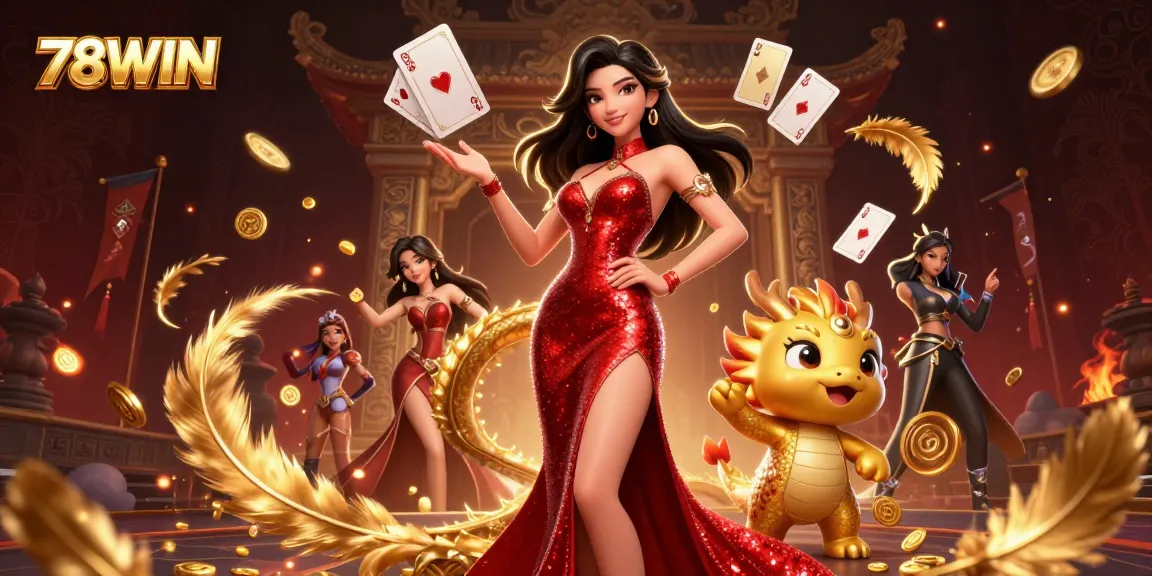 Experience 78WIN’s thrilling casino ambiance with 3D illustration featuring vibrant game elements.