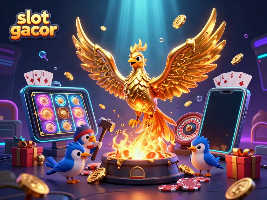 Engage with slot gacor as molten gold phoenix and dynamic casino elements create a vivid gaming scene.