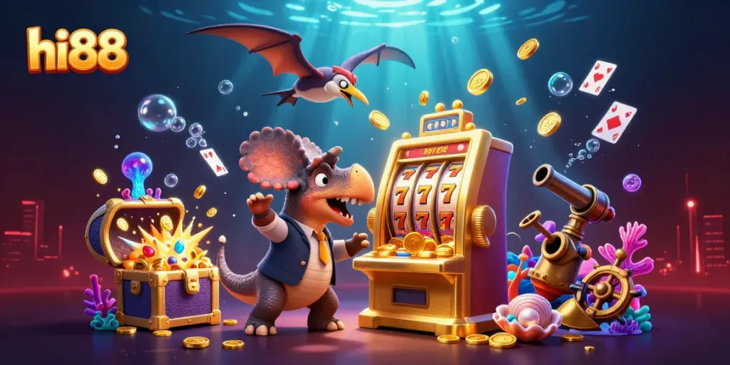 Experience thrilling wins at hi88 with a pachycephalosaurus jackpot scene, showcasing dynamic casino elements.