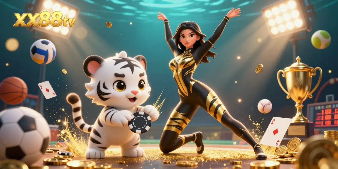 Join the excitement at xx88tv with a thrilling sportsbook scene featuring dynamic sports elements and engaging characters.