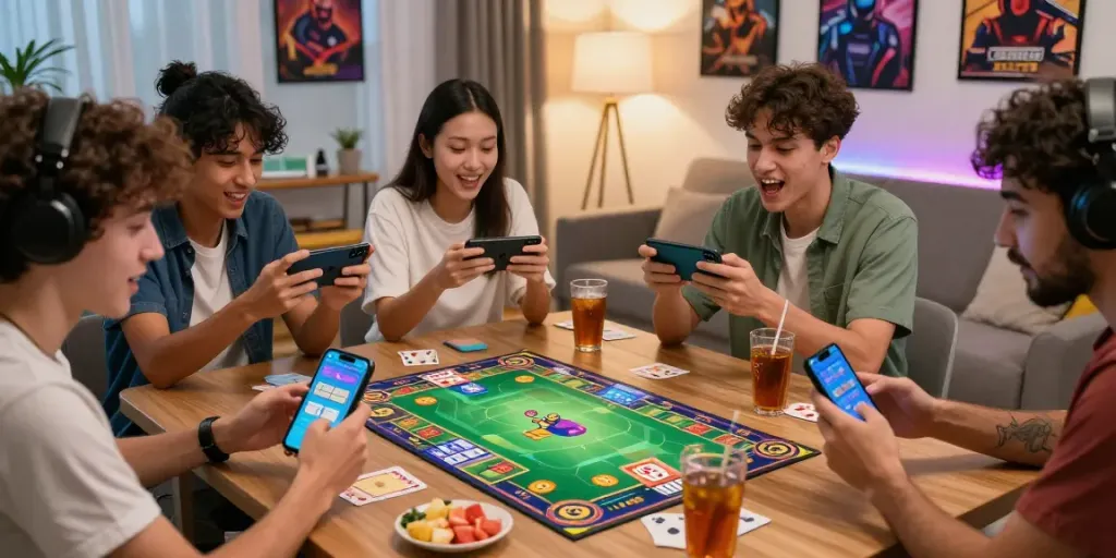 Players enjoying 3 Patti No1 in a lively gaming setting with smartphones.