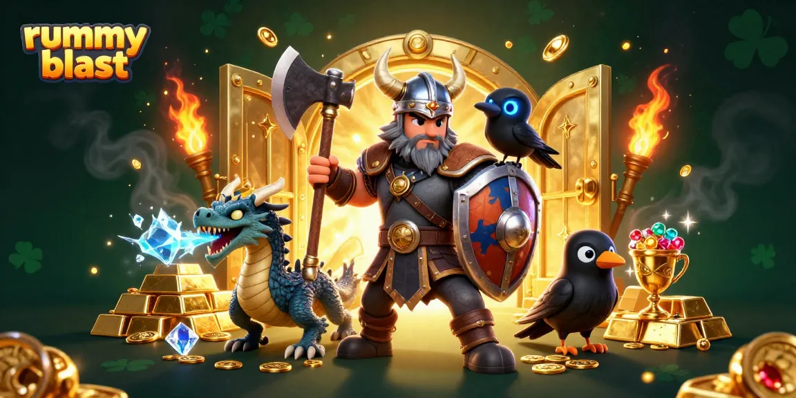 Experience the exhilarating rummy blast action with cartoon characters and golden treasures.