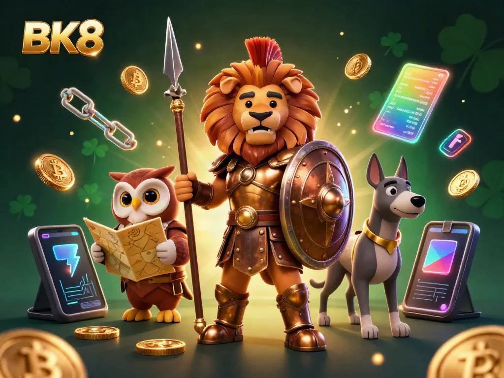Experience excitement with BK8 as cartoon characters engage in a vibrant 3D casino atmosphere.