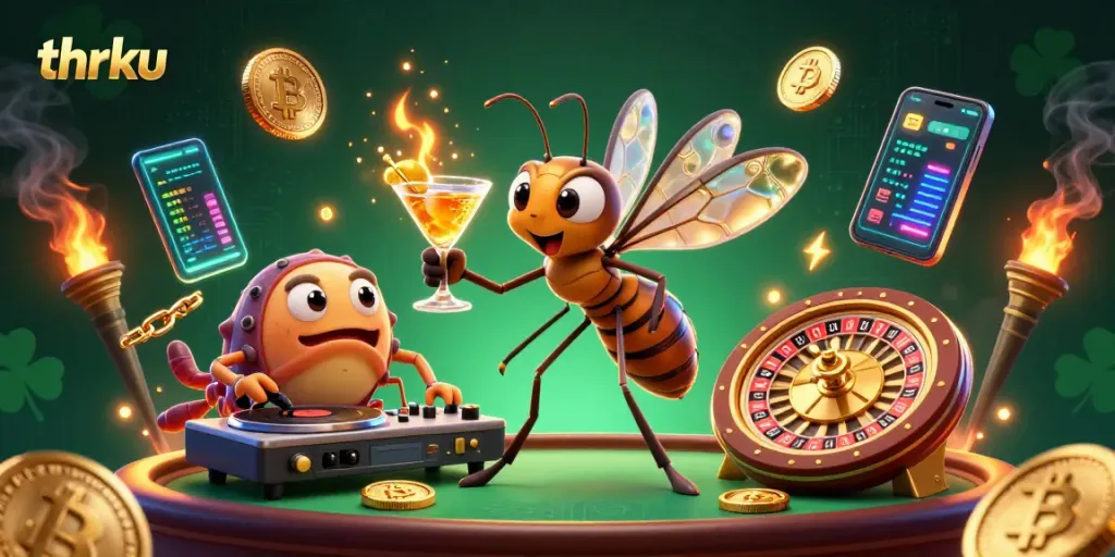 Experience thrilling gameplay at thrku with a vibrant 3D casino scene featuring unique characters.