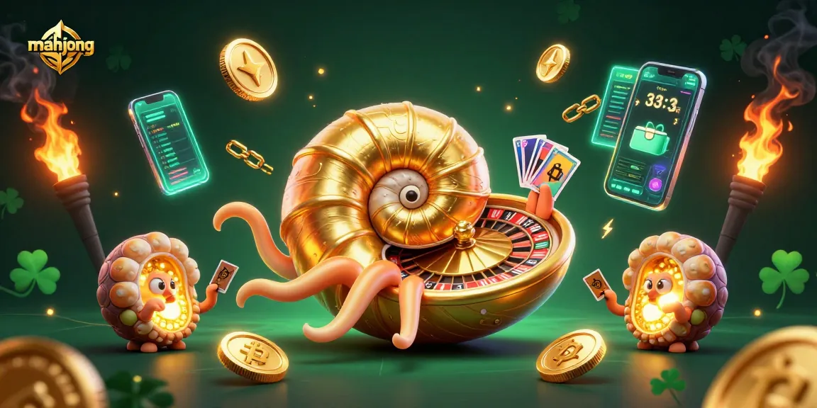 Spin mahjong fortunes with 3D nautilus and Ethereum coins in immersive casino scene.