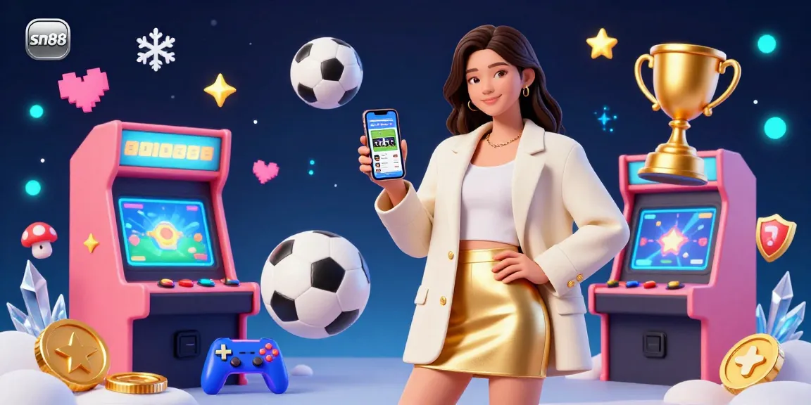 Experience immersive sports betting with sn88 as a beautiful Asian woman engages enthusiasts in a 3D casino scene.
