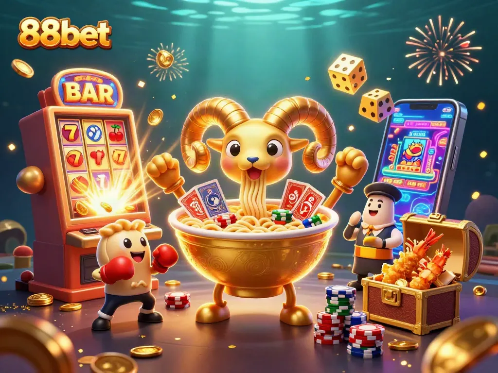 Engage in exhilarating gaming at 88bet with the action-packed casino scene featuring vibrant characters and dynamic elements.