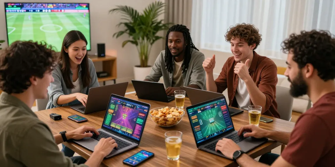 Group enjoying lotus365 online gaming and betting in a lively home setting.