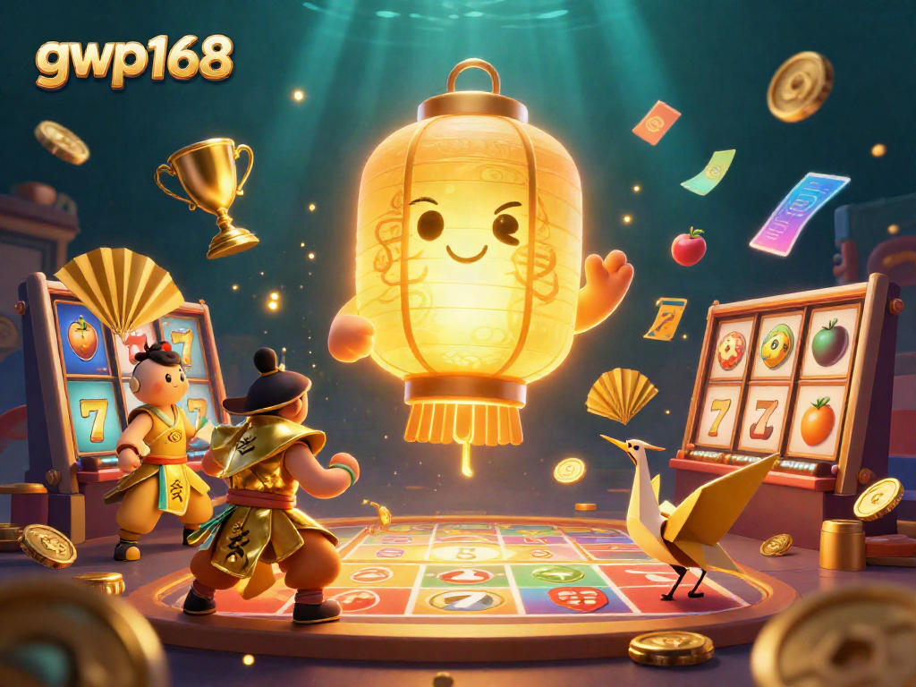 Permainan slot gacor di platform gwp168 terlihat penuh warna dengan simbol keberuntungan dan karakter menyenangkan.