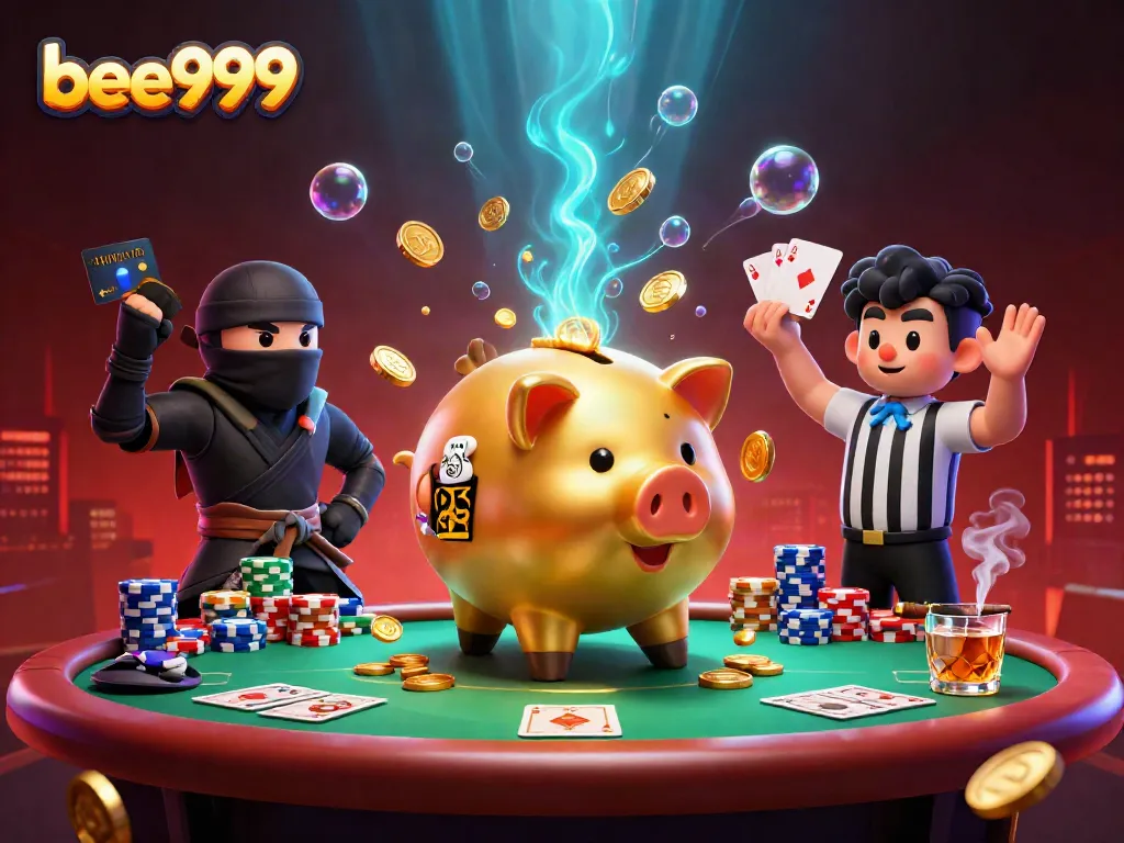 Experience the excitement of bee999 in this dynamic poker scene with animated characters and vibrant details.