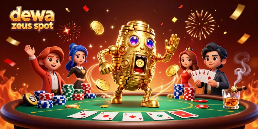 Menghadapi dewa zeus slot dengan golem emas yang berputar di kasino yang meriah.