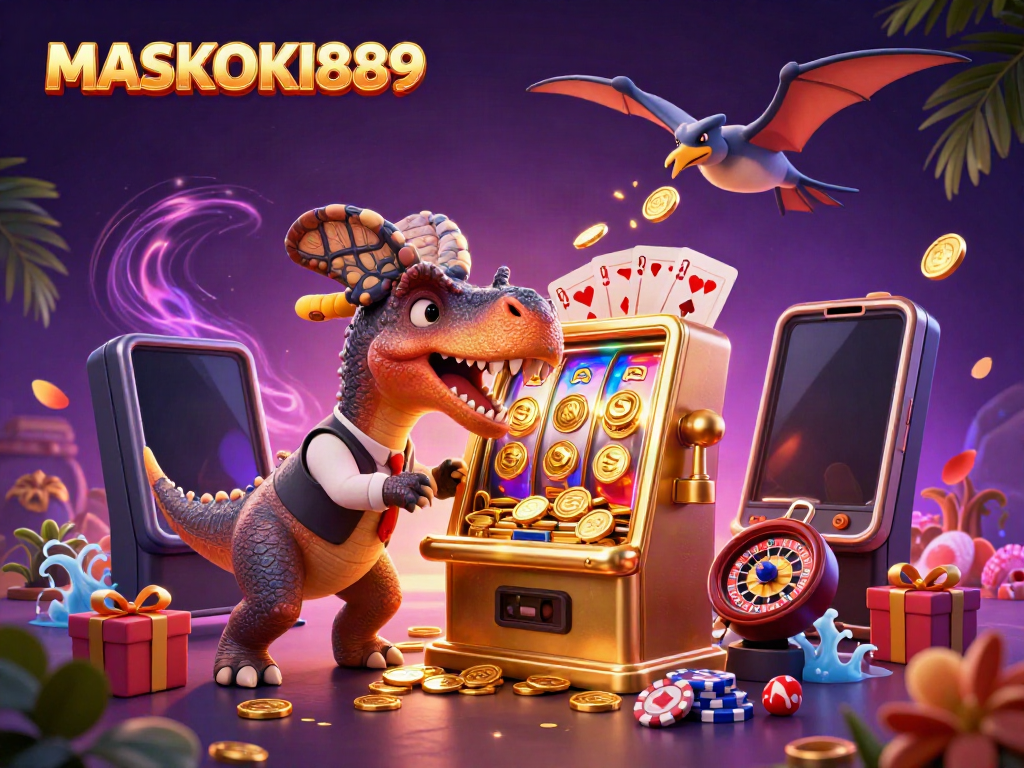 Experience excitement at MASKOKI889 with a pachycephalosaurus jackpot and fun casino elements.