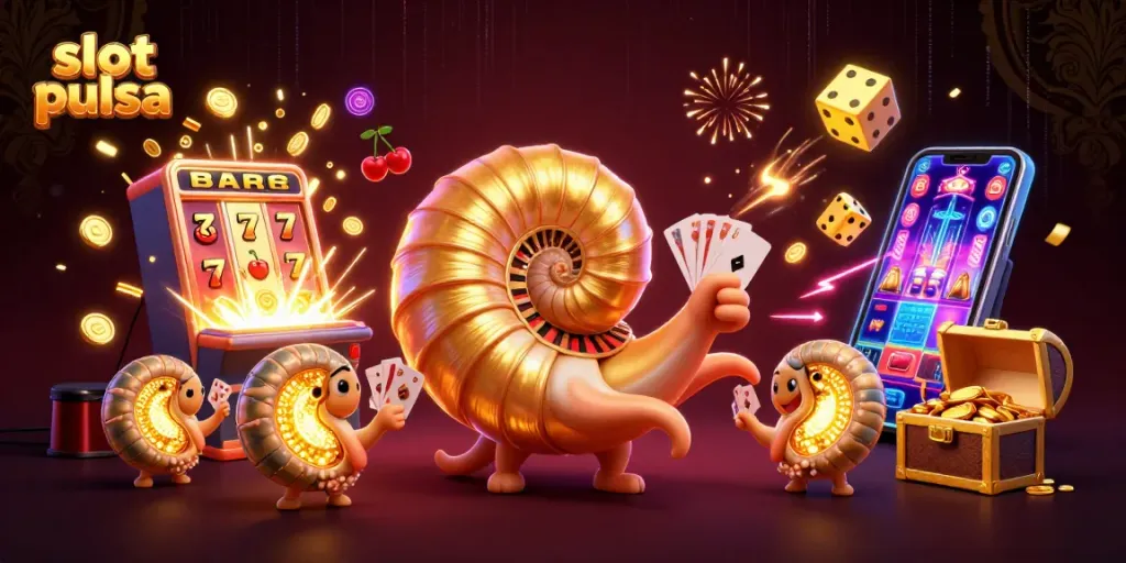Experience slot pulsa with exciting game elements and cash rewards in a vibrant casino scene.