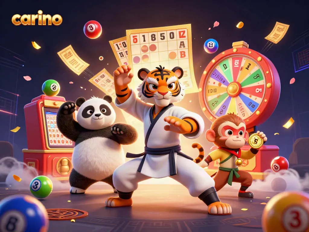 Experience winning moments with Carino's vibrant lottery game scene featuring a kung fu tiger.