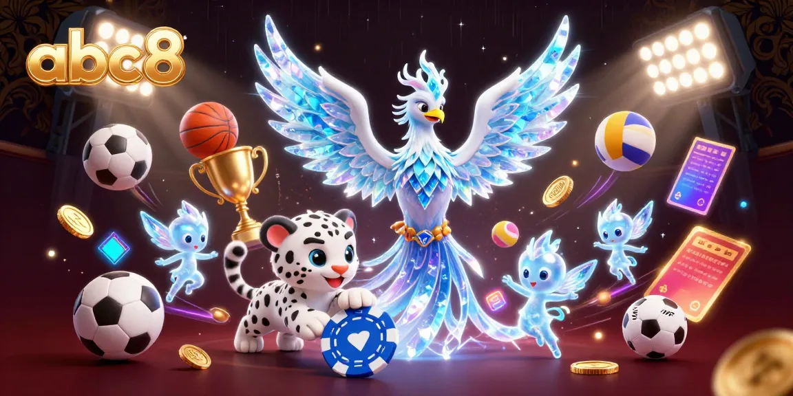 Experience thrilling games at abc8 with an ice phoenix, sports elements, and vibrant visuals.