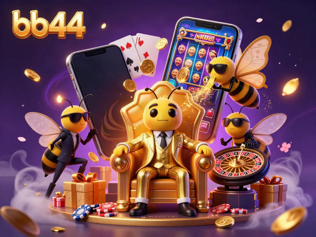 Play slots with bb44 featuring a bumblebee mob boss in a creative casino scene.