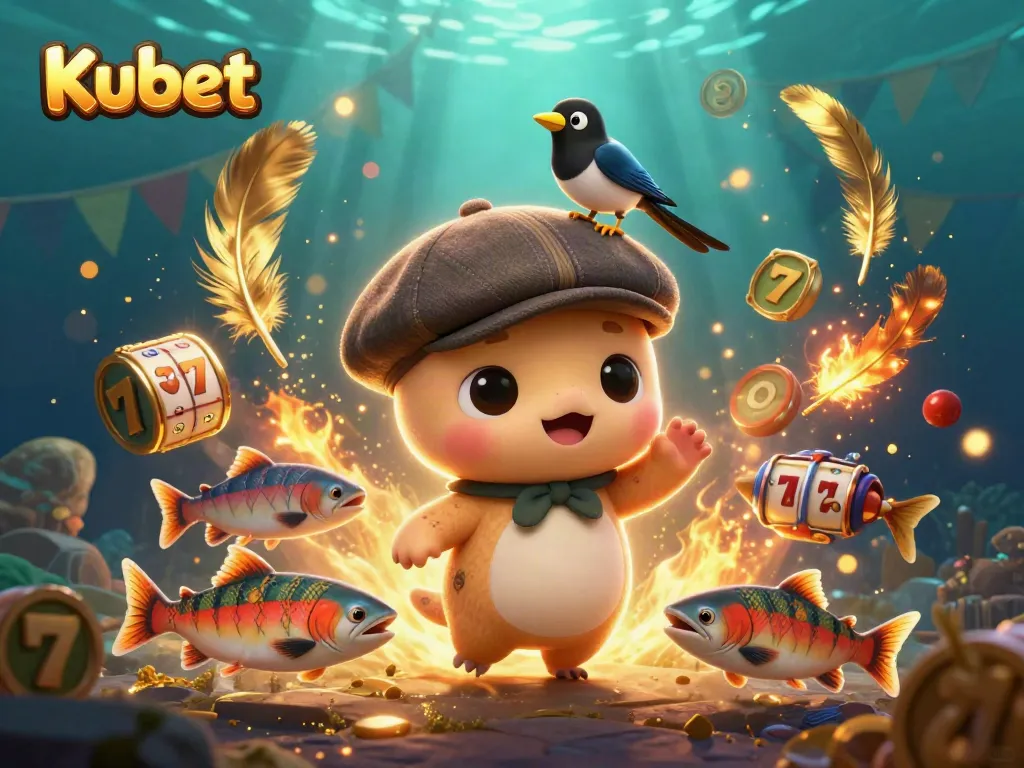 Kubet's vibrant casino scene showcases a playful baby Nessie with a magpie, blending charm and excitement.