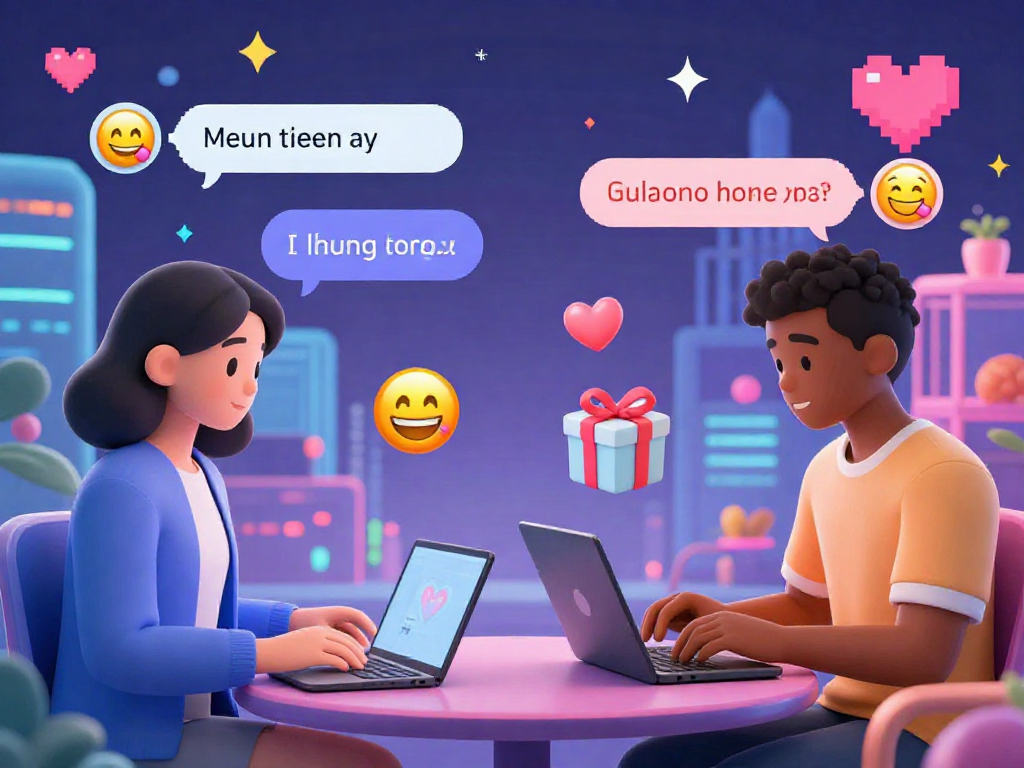 Engaging scene of avatars in ai porn chat, showcasing digital intimacy with vibrant emojis.