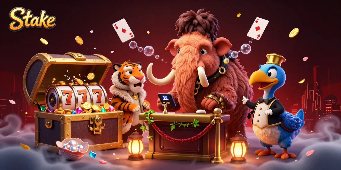 Stake the premier crypto casino welcomes players with a vibrant and energetic scene filled with slot reels.