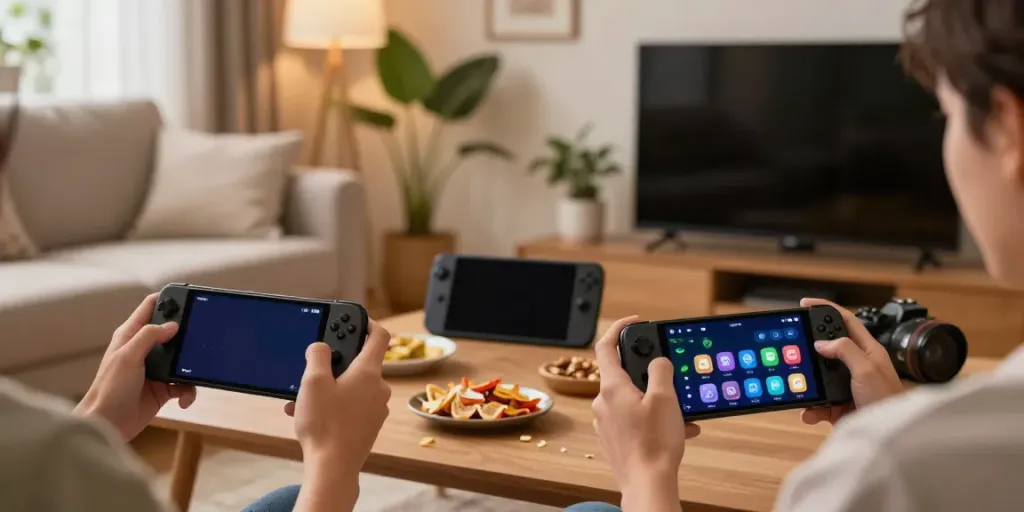 Enjoying Yono Games on a smartphone in a cozy living room.