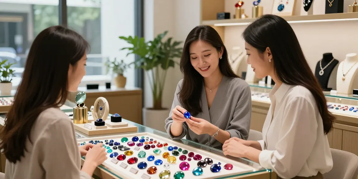 Explore stunning gemstones at https://www.mygemspot.com with expert assistance in a vibrant retail setting.