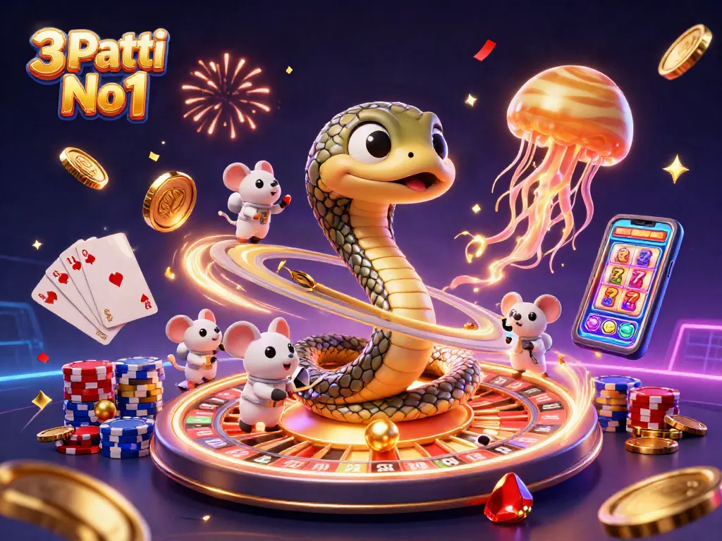 Engage with thrilling 3 Patti No1 gameplay featuring cartoon characters amidst vibrant casino elements.