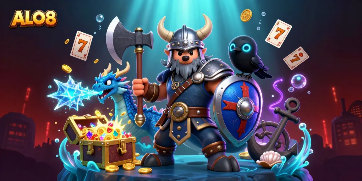 Play slots and win big with ALO8 featuring a Viking warrior in an epic casino scene.