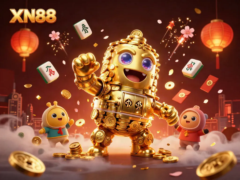 Experience the thrill of XN88 with a vibrant casino scene featuring a golden golem and festive game elements.