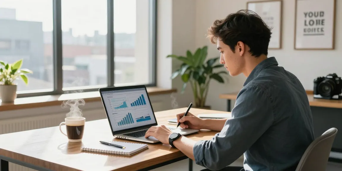 Small business office scene showcasing an entrepreneur working on financial plans