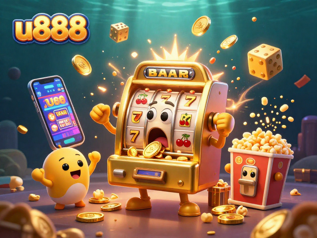 Experience the excitement at u888 with slot machines celebrating jackpot wins among dazzling casino elements.