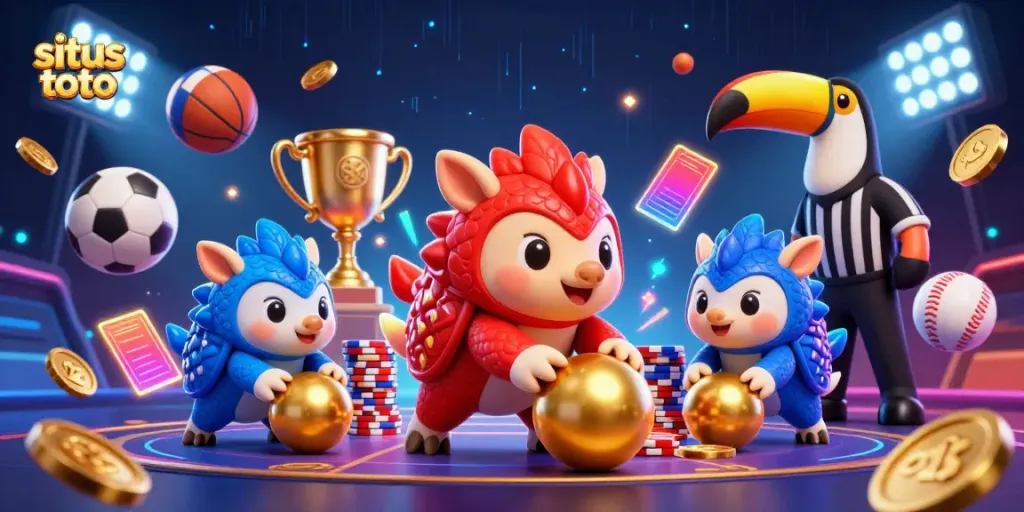 Engage in situs toto gaming action with rival pangolins bowling through poker chips under the watchful eye of a toucan referee.